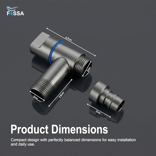 Image of Fossa 1-Year Warranty Stainless Steel Laundry Washing Machine Faucet | Outdoor Water Spigot with Handle | Multi-Use Hose Connector Tap, Angle Valve - Grey (Matte Finish)