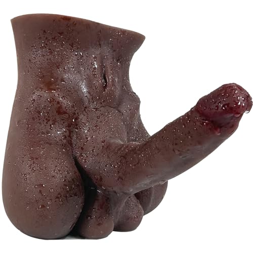 Image of Male Dildo Torso Sex Doll with Small Base for Women Masturbation, 6.3IN Long Flexible TPE Dildo Toy for Gay Men Bottom, Female Masturbator for Anal Vagina, Black Unisex Adult Toy for Solo Couple Play