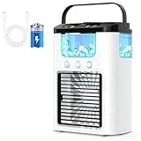 Mini Klimaanlage Mobil, Luftkühler mit 1200-mAh-Akku, 600-ml-Tank, 7-farbigem Nachtlicht und 3 Geschwindigkeitsstufen für Zuhause, Büro und Outdoor-Einsatz