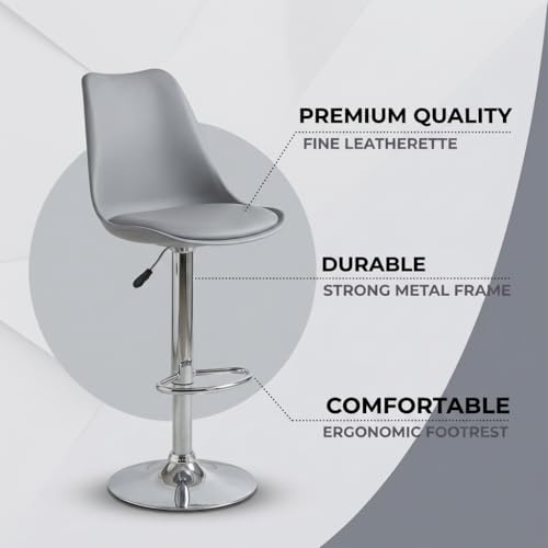 Image of activa Rapid Bar Stool Chair with Height Adjustable Design, Padded Seat & Footrest | Modern Metal Counter Stool for Kitchen, Home, Bar & Cafe Seating | Durable Comfort Chair (Grey, Set 1)