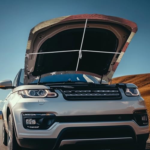 Image of Cross American Flag Pattern Car Hood Cover Weather-Resistant Automotive Hood Covers Washed Auto Hood Flag Universal Fit for SUV Pickup Trucks