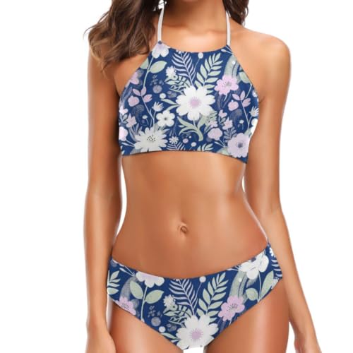 Ensemble bikini dos nu femme en tissu doux extensible - Maillot de bain lilas imprimé FRODOTGV