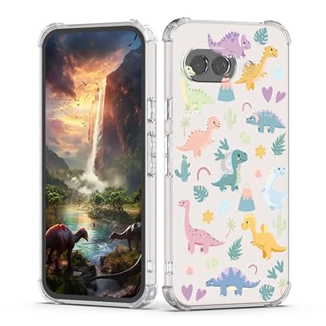 XIMIZU Clear Phone Case for Google Pixel 9A Dinosaurs,Cute Dinosaurs Design for Women Girls with Soft Anti-Shock Protection Phone Cover for Google Pixel 9A Kids