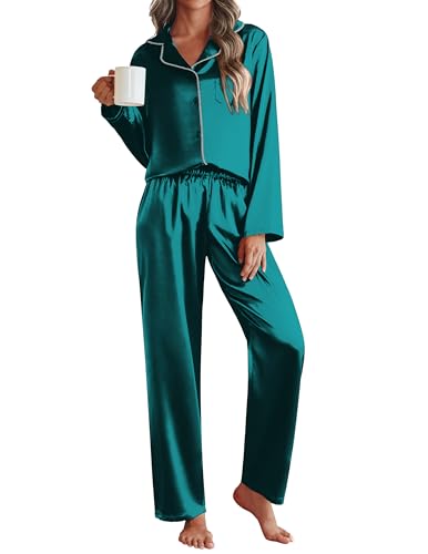 Image of Ekouaer Pajamas For Women Silk Pjs Long Sleeve Button Down Lounge Sets