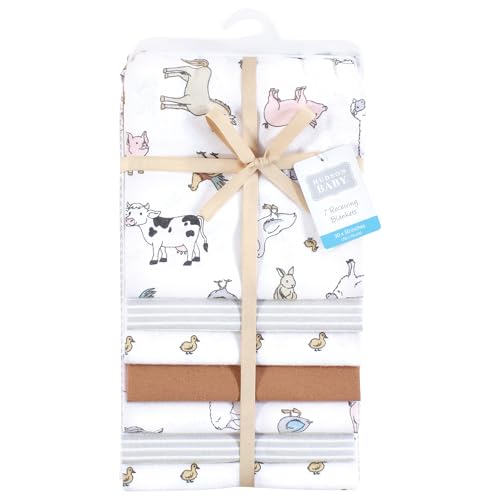Image of Little Treasure Hudson Baby Cotton Poly Flannel Receiving Blankets Multipack, Grey Farm World, 30x30 inches