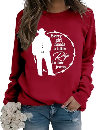Cada niña necesita un poco de rasgadura en sus pantalones vaqueros, cada niña necesita un poco de rasgadura en su suéter de jeans, Burdeos, M