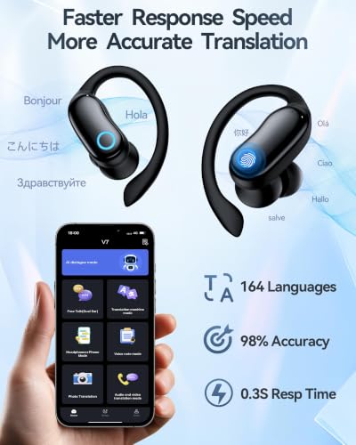 Image of GNMN Active Noise Cancelling Ear Buds AI Translation Wireless Earbuds 96hrs Playback Bluetooth Headphones Dual Battery Display Stereo Bass Earphones with Earhooks Microphone for Sports /Runing /Workout