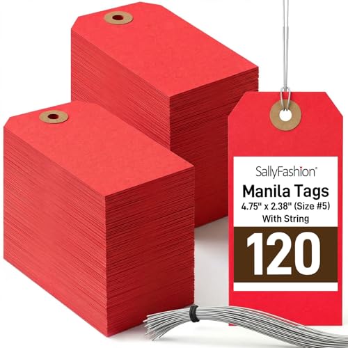 SallyFashion 120 Pack Red Safety Tags with Wire, 4-3/4' x 2-3/8' (Size #5), Heavy-Duty Cardstock Hang Labels for Lockout Tagout, Danger Warnings & Inventory Control