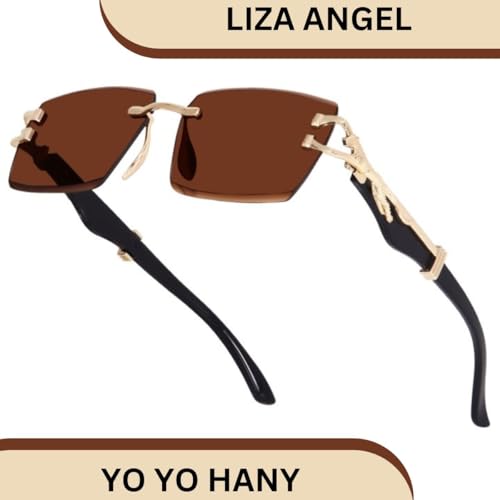 Image of Rimless Rectangle Sunglasses for Men, Frameless Sunglasses for Men with Sleek Metal Temples, Lightweight Premium Eyewear for Modern Retro Fashion Styling.