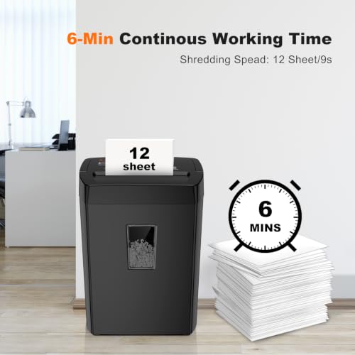 Image of Bonsaii 12-Sheet Cross Cut Paper Shredder, 5.5 Gal Home Office Heavy Duty Shredder for Paper, Credit Card, Mails, Staples, with Transparent Window, High Security Level P-4 (C275-A)