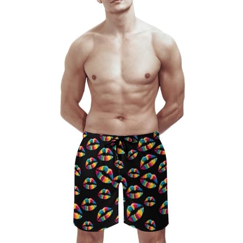 LGBT Rainbow Lips Mens Swim Trunks Quick Dry Beach Swimming Shorts with Mesh Lining and Pockets2
