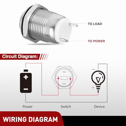 Image of Nilight 12mm Momentary Push Button Switch 6PCS Waterproof | 12V Stainless Steel Small Round Power Push Button Switches 2 Pin for Car Automotive Truck Boat Marine Off-Road Vehicle