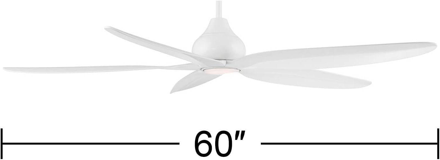 Casa Vieja 60" Lotus Bay Modern Indoor Outdoor Ceiling Fan 5 Blade LED Light Remote Control Matte White Finish Blades Bedroom Patio Living Room Kitchen Porch Damp Rated Decorative DC Motor Garage