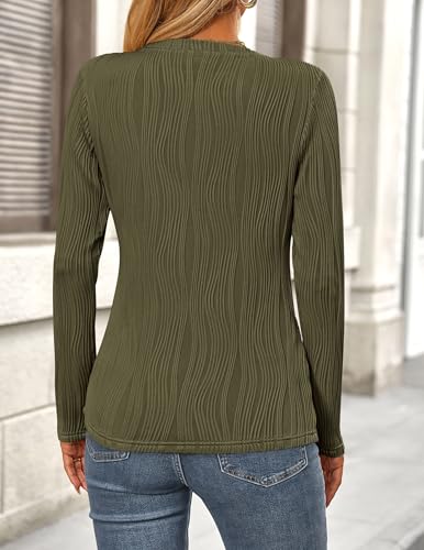 PRETTYGARDEN Long Sleeve Tops for Women 2025 Spring Fall Trendy Business Dressy Casual Shirts Crewneck Textured Blouse