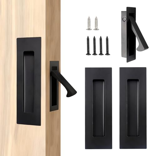Manijas empotradas para puertas correderas de bolsillo negras, tiradores recessed para puertas | Manija de acero inoxidable montada al ras, tiradores modernos para gabinetes, baño, balcón, oficina y puertas de granero miniatura 1