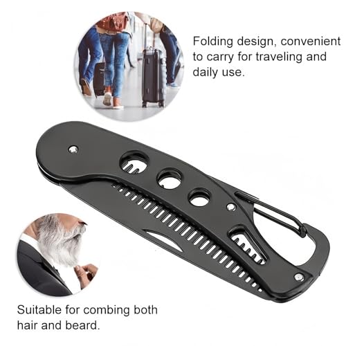 Image of Xfopz Stainless Steel Folding Beard Comb, Portable Multifunction Anti Static Comb for Men Mustache Styling, Anti-Static Beard Styling Pocket Beard Comb