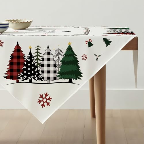 Avalune Tischdecke Weihnachten Mitteldecke Grün Weihnachtsbaum Winter...