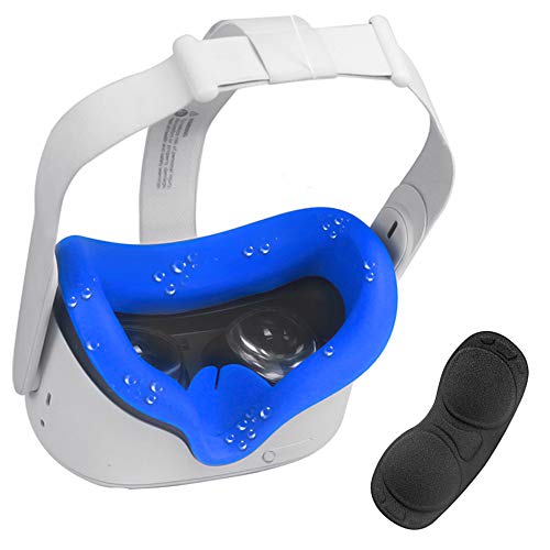 Zaracle Cover Set for Oculus Quest 2,1 Pcs Silicone Cover Eye Pad for Oculus Quest 2 Eye Cushion Cover Prevent Sweat Lightproof,and 1 Pcs VR Lens Cover for Quest 2 (Blue Eye Cover + Black Lens Cover)