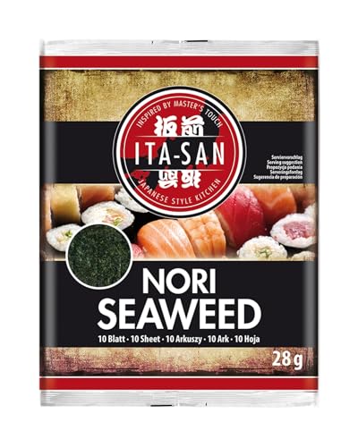 ITA-SAN Nori Algenblätter, ganze Blätter, getrockneter und gerösteter Seetang, ideal für Sushi, vegan, halal, glutenfrei (120 x 2,8 g)