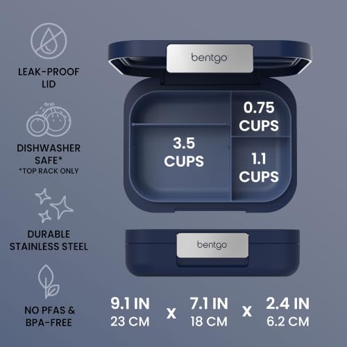 Image of Bentgo Modern Adult Bento Lunch Box with 3-4 Compartments | Leak-Resistant, 5.5-Cup Capacity, Adjustable Divider, Microwave & Dishwasher-Safe Tray (Navy)