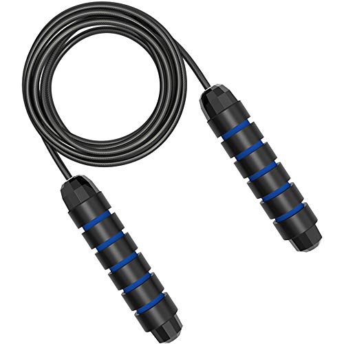 Ytnqd Jump Rope ?Angle-Free Ball Bearing Fast Rope Skipping Adjustable Memory Foam Anti Skid Handle Skipping Rope New Fitness Speed Rope for Men and Women Suitable for Aerobic Exercise (Black Blue)