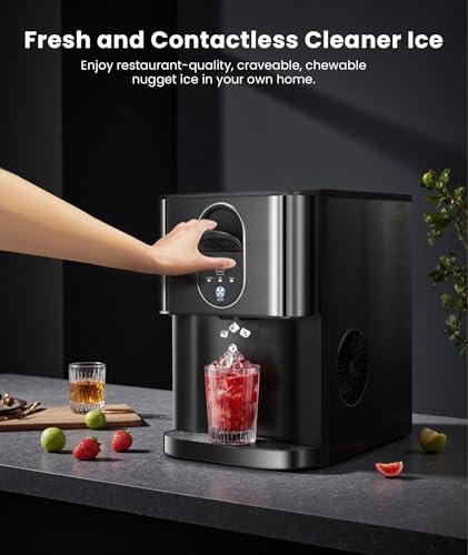 Cowsar Nugget Ice Makers Countertop, Soft Chewable Pellet Ice Machine with 44lbs/Day, Self-Cleaning, Water Reservoir, One-Click Operation Crushed Ice Makers for Home/Kitchen/Office, Black Stainless