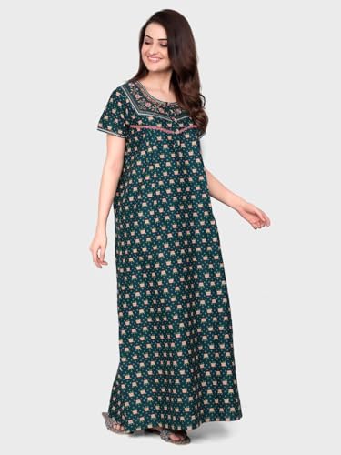 Image of Evolove Women's Cotton Long Maxi Night Gown Nighty Dress with Pocket & Stylish Button, Super Soft Comfortable (LNG-Button)