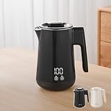 【速く沸いた後も温もり持続】 SKK 電気ケトル 0.8L 保温機能 6段階温度調節 空焚き防止 ふた取り外し可能 ステンレス 2重構造 シンプル 一人暮らし 新生活 800W 【日本企業】 (ブラック)