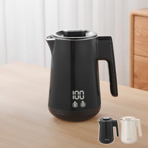【速く沸いた後も温もり持続】 SKK 電気ケトル 0.8L 保温機能 6段階温度調節 空焚き防止 ふた取り外し可能 ステンレス 2重構造 シンプル 一人暮らし 新生活 800W 【日本企業】 (ブラック)