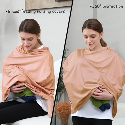 Image of Car Seat Cover Baby for Nursing, Baby Breastfeeding Cover Carseat Canopy Covers, Solid Color Multi-use Nursing Cover for Babies (Wheat)