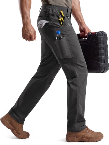 FREE SOLDIER Mens Cargo Pants Ripstop Stretch Work Pants 8 Pockets Lightweight Waterproof Hiking Pants (Black 32W)