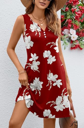 Image of Ladlop Summer Dresses for Women 2026 Beach Loose Casual A Line Dress Sleeveless V-Neck Sundress with Pockets