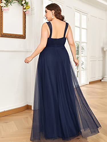 Ever-Pretty Plus Women's V-Neck Wrap Empire Waist Sash Tulle A-line Plus Size Bridesmaid Dresses 07303-DA2