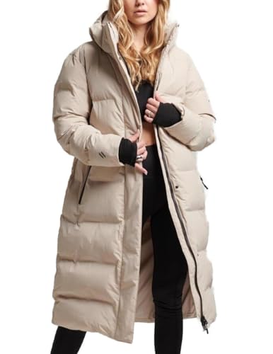 Superdry Women's Hooded Longline Puffer Jacket, Chateau Grey, UK 16
