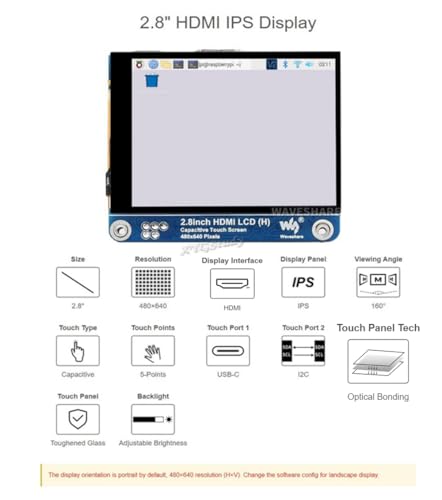 Image of 2.8inch HDMI IPS Capacitive LCD Display (H) Resolution 480x640 Adjustable Brightness Fully Laminated Screen Monitor for Raspberry Pi 5 4 3 B B+ and AI PC Windows 11 /10 / 8.1 /8 / 7 @XYGStudy