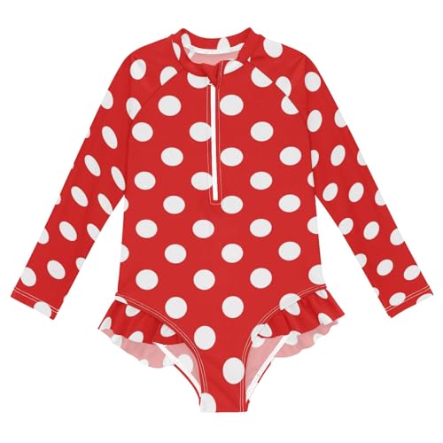 Polka Dot Red Rash Guard One Piece Girls Swimsuit Quick Dry Beach Swimwear 3T