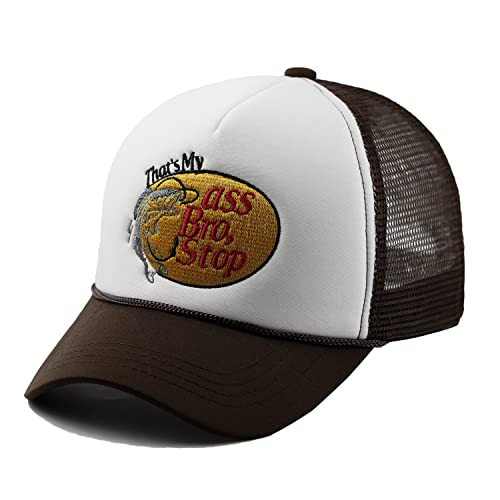 That's My Ass Bro,Stop Trucker Cap Embroidery Fishing Foam Mesh Hat - Funny Naughty Snapback Truck Hat Embroidered Baseball Cap White #TOP1