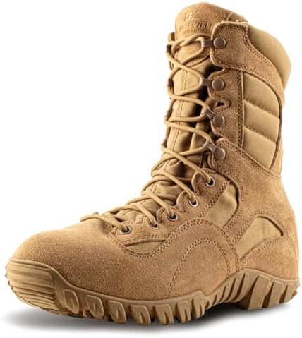 Tactical Research 8 Inch Combat Boots for Men - Lightweight Hot Weather Military Boots for Men - Multi-Terrain Army OCP ACU - Coyote Brown Leather & Nylon - Vibram Traction Outsole