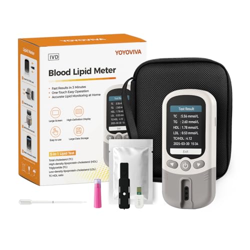 YOYOVIVA 5 in 1 Portable Cholesterol Lipid Test Meter Kit for Total Cholesterol HDL LDL Triglycerides TC/HDL Ratio Easy to Use with 10 Pcs Strips Lancets Droppers