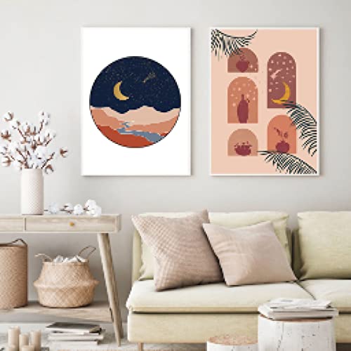 Toile Art Ligne Femme Lune Affiche Botanique Impression HD 70x90cm sans Cadre