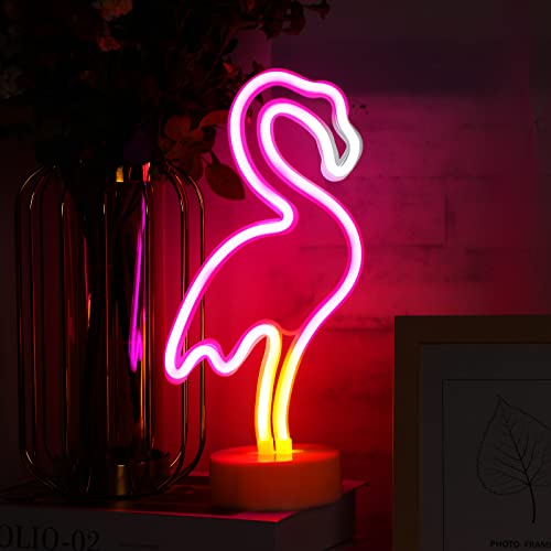 Image of Liliful 3 Pcs Flamingo Neon Lights Sign LED Pink Flamingo Lamps Decor Battery /USB Powered Neon Lights with Pedestal for Bedroom Decor Tropical & Hawaiian Party Birthday Gifts