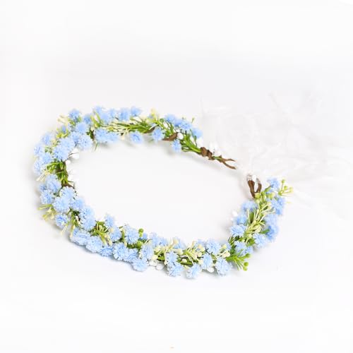 Yili Maizi Babys Breath Flower Headband with Green Leaf Bohemian Floral Headpiece Hair Wreath for Women Wedding Accessorie