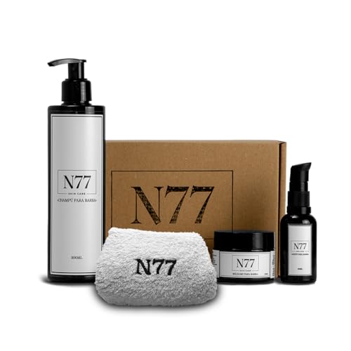 N77 - El set completo para tu barba. Shampoo, aceite, balsamo y toalla todo en uno. 100% naturales.