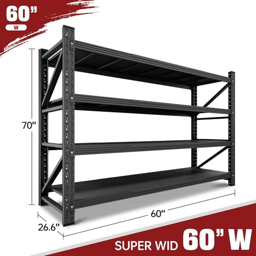 Image of RAVIGIN 5000LBS Storage Shelves,60 inch W Garage Shelving Heavy Duty Metal Adjustable Garage Shelves, Shelving Units Industrial Shelving for Warehouse,60 inch W x 24 inch D x 70 inch H,Black