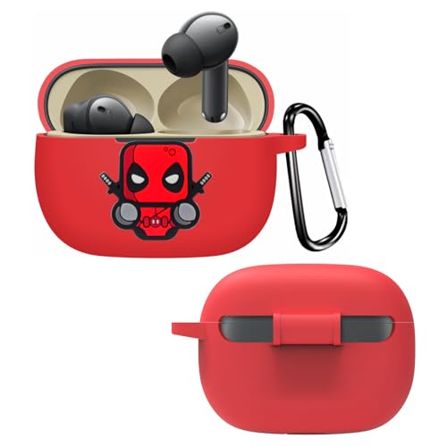 Image of New Silicone Case Compatible with Realme Buds T310 & Realme Buds N1, Soft Silicone 360 Full Protection Dust-Proof Shockproof Case Cover with Hook (Cover Only) (Deadpool)