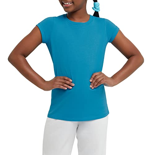 Hanes Little Girls' Jersey Cotton Tee (Pack of 2), Process Blue, X-Large
