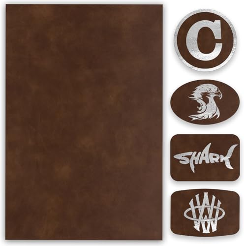 5 Pack Laserable Leatherette Sheet Faux Leather Sheets Laser Engraving Leather Patches with Heat Press Adhesive for Laser Engraving DIY Hat Cap Beanie Shirt UV Printing Craft Supplies (Brown Silver)