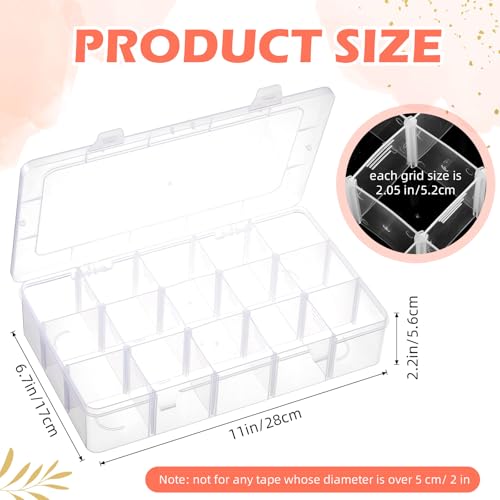 Image of Leinuosen 2 Pack Clear Washi Tape Organizer Storage 15 Grids Plastic Organizer Box Adjustable Dividers for Jewelry, Washi Tapes, Art DIY Crafts, Beads and Small Parts