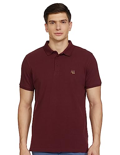 Image of Spykar Men's Slim Fit Polo Neck Half Sleeve Solid Casual T-Shirt