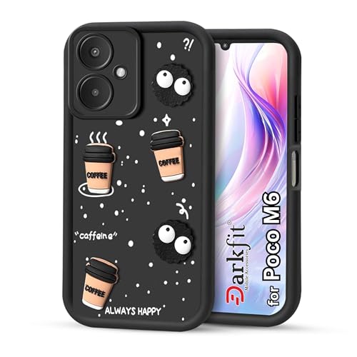Image of Back Case Cover Compatible with Poco M6 5G | Cute Fun Cartoon Ball 3D Coffee Silicone Case | Body Protection | Camera Protection | Shock Proof | Color Black | Pack of 1